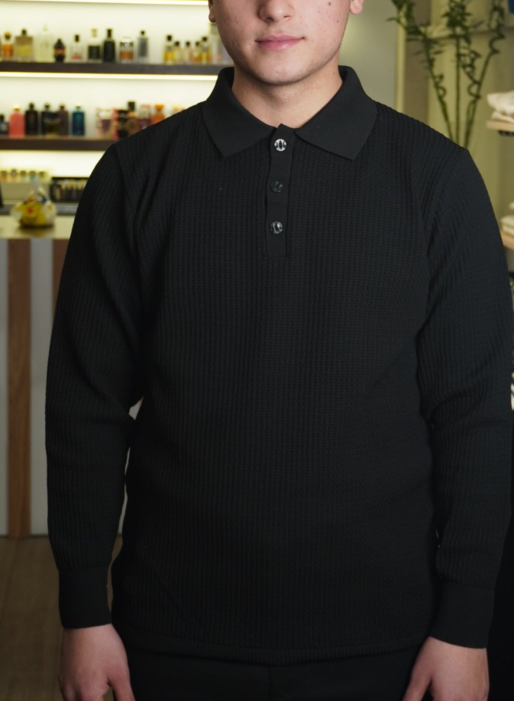 Textured Black Polo Shirt